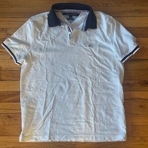 Tommy Hilfiger White Polo with Navy red Contrast Collar - men’s custom fit sz L